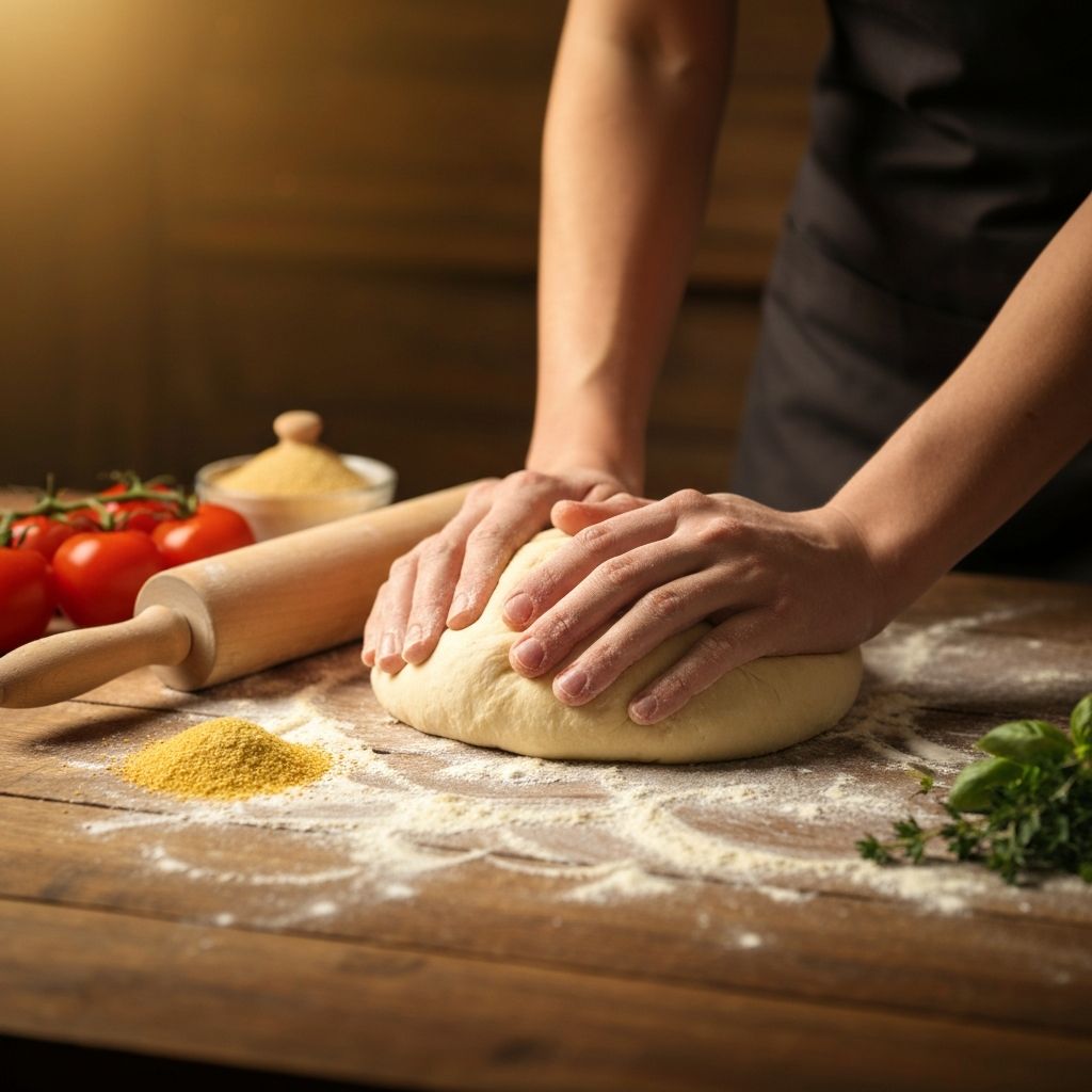 Manos amasando pan artesanal
